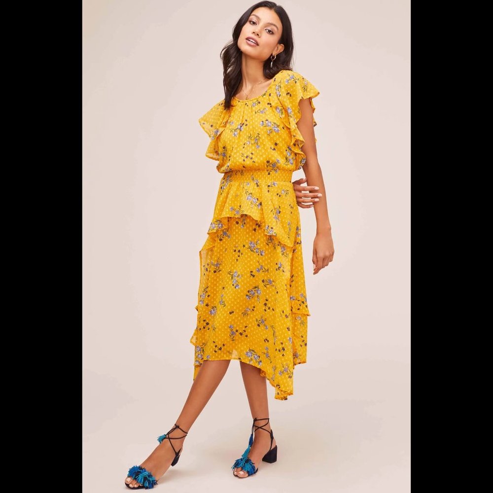 ASTR Sheila Clip Dot Floral Print Ruffle Dress